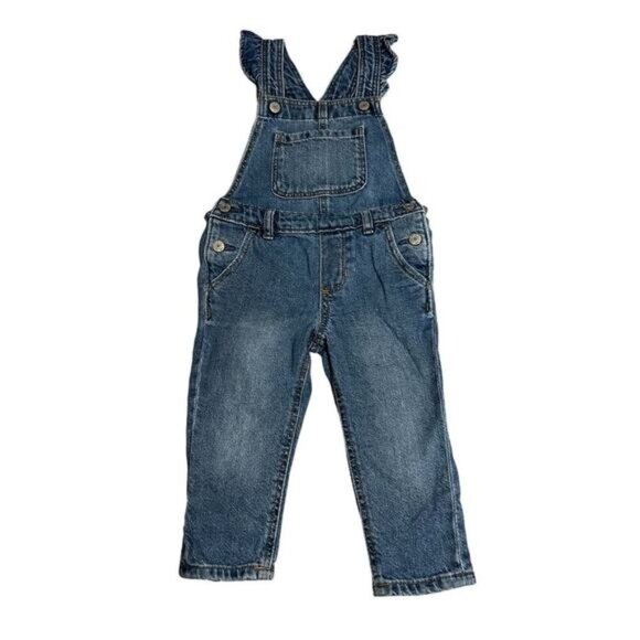 Gap Denim Overalls Ruffle Strap Infant Girls Size 18-24 months Medium Wash  Exce - Picture 1 of 8